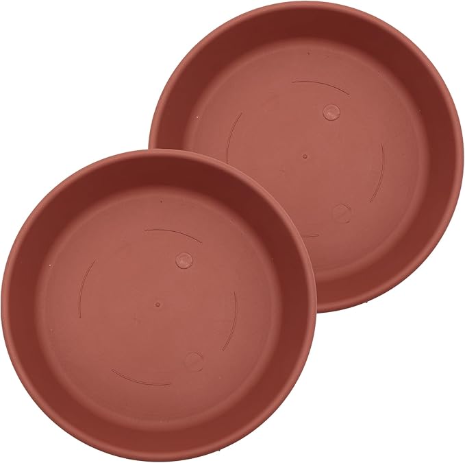 The HC Companies 17.5 Inch Classic Round Plant Saucer, Lightweight UV-Resistant Plastic Outdoor & Indoor Flower Pot Tray, 2-Pack Plant Pot Trays for Garden & Home Decor, Clay
