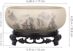 Water Lily Bowl Planter - Narcissus Bonsai Pot Ceramics Hydroponic Lotus Planter Ceramic Water Lily Pot with Stand No Drainage Plant for Plants Display Lucky Bamboo Home Garden Chinese Fish Bowl