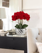 Briful Red Orchid Artificial Flowers 18" Large Silk Orchid with Silver Ceramic Pots Fake Orchid Arrangement for Home Office Bathroom Living Room Table Decoration