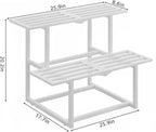 Plant Stand Indoor Outdoor, Foldable Metal Plant Shelf for Multiple Pots, Mid Century Slatted Bench for Patio Garden, Heavy Duty Capacity 330 lbs 2 Tier White
