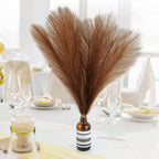 Fake Pampas Grass Plants Artificial Reeds Decoration Set of 28 Stems 17” Faux Florals Bulrush Fluffy Beige Branches Home Wedding Party Vase Fillers Christmas DIY Feathers Décor - Brown Coffee 28 Pcs