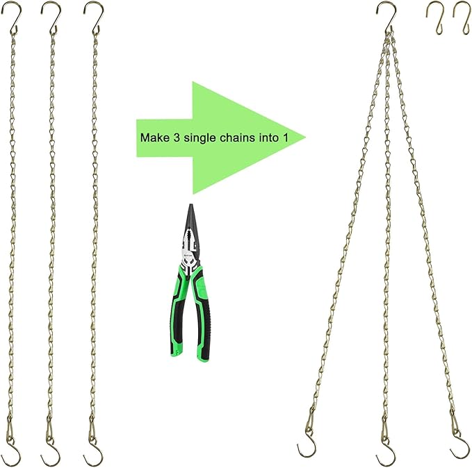 Chain for Hanging Plants,25 Inch Gold Hanging Chain,Hanging Basket Chain Kits with Hooks for Bird FeederHanging Plant Extender Porch Wind Chime (Gold, 25 Inch-4PCS)