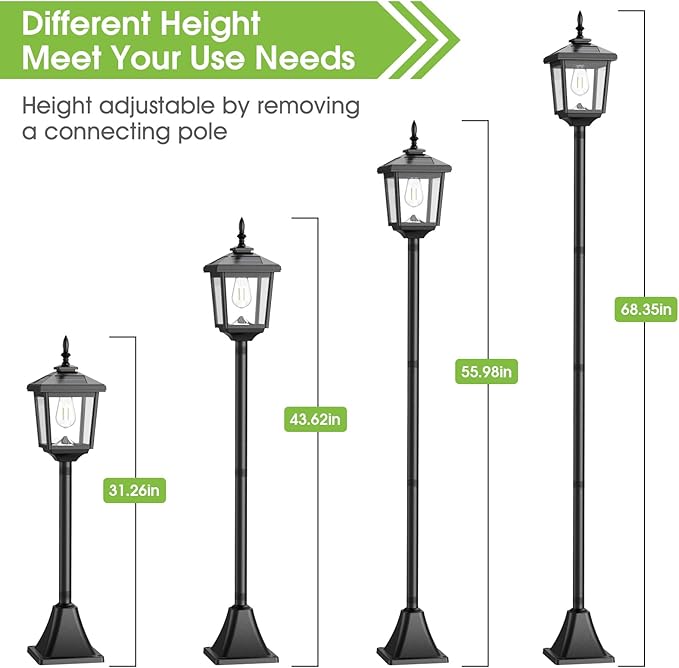 Greluna Solar Lamp Post Light Outdoor, Warm White, IP45 Waterproof Solar Post Lights Outdoor, Pole Lights Decorative Lamp for Yard Garden Patio Lawn Pathway Driveway Front/Back Door 2 Pack