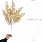 PASYOU Artificial Plants Christmas Decor, Gold Fake Flowers Shrubs Plastic Grass Leaves Indoor Outdoor Home Garden Party Hotel Verandah Wedding Event Faux DIY Decoration - 30 Inch Golden 2 Bunches