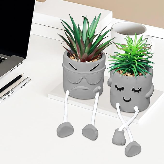 Zerzsy 3 Pack Faux Plants Small Artificial Succulents, Fake Plant Modern Farmhouse Decor, Mini Plants Succulent Pots Bathroom Decor, Office Desk Accessories