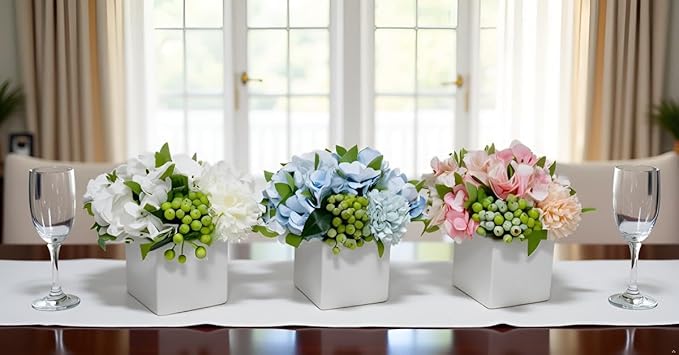 LADADA Flower in Ceramic vase, Artificial Hydrangea Flower Arrangement and vase Home Decoration Artificial Flower (White)