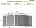Patiowell 10x10 FT Storage Shed, Outdoor Metal Sheds with Lockable Door and Sloping Roof, Waterproof Outside Large Garden Tool Shed with Breathable Vents for Patio Lawn Backyard, Gray
