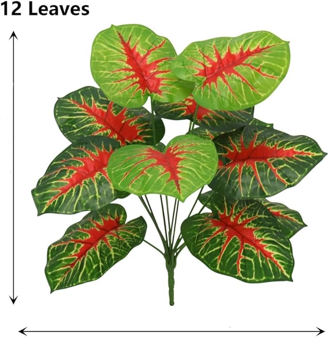 Artificial Caladium Plant with Red and Green Leaves, Red Leaf Artificial Plants Decoration Simulated Bonsai Potted Decor Home Room Party Wedding Office Floor(RedGreen(No Flowerpot), 60cm)