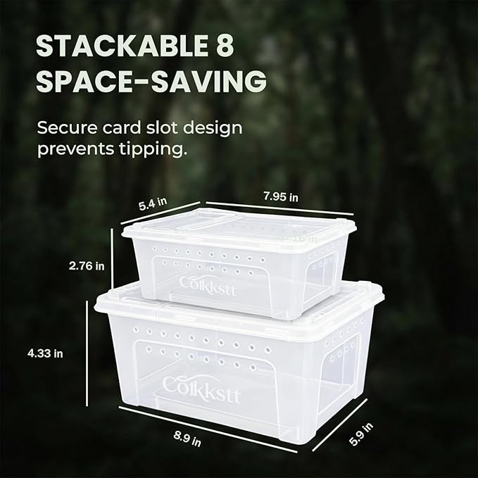 10 Pcs Reptile Breeding Box Kit & Snake Feeding Box, Portable Transparent Habitat for Spiders & Lizards, Small Reptile Enclosure with Plastic Feeder Dish, Thermometer Hygrometer & More