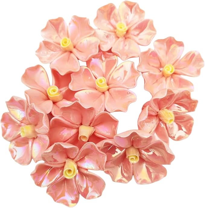 BTMIEY 10 PCS 3D Flower Ceramic Tiles,1.6" Handmade Procelain Ceramic Flowers for Artwork,Fish Tank,Vases,Living Room, Dining Table,Office, Home Floral Decor (Single-Flowered Iridescent Tangerine)