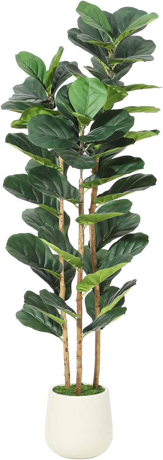 5FT Artificial Fiddle Leaf Fig Tree - Faux Rubber Tree with White Pot - Tall Fake Floor Plant with 56 Leaves - Artificial Plant for Home Decor Indoor Office Living Room