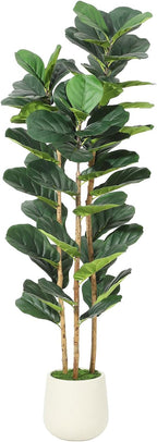 5FT Artificial Fiddle Leaf Fig Tree - Faux Rubber Tree with White Pot - Tall Fake Floor Plant with 56 Leaves - Artificial Plant for Home Decor Indoor Office Living Room