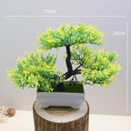 Mini Artificial Bonsai Tree Plants Artificial Plant Welcome Pine Tree with Plastic Cement Pots for Home Office Décor (Yellow)