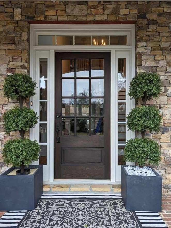 ALL SEASON GREEN 56'' Large Triple Ball Artificial Topiaries Tree UV Pre-Potted Outdoor Plants Porch Decor 2 Pack