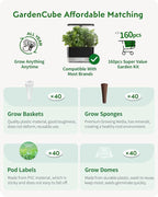 GARDENCUBE 160pcs Hydroponic Pods Kit Grow Anything Kit with 40 Grow Sponges, 40 Grow Baskets, 40 Grow Domes, 40 Pod Labels - Compatible with Hydroponics Supplies from All Brands