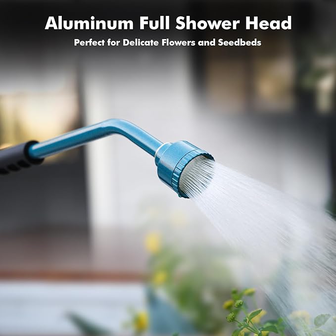 RESTMO Heavy Duty Full Metal Long Watering Wand, 24 Inches Gentle Soft Full Shower Sprayer Wand with Flow Control, Hose Wand for Hanging Baskets, Shrubs, Plants, Flowers, Garden and Lawn, Blue