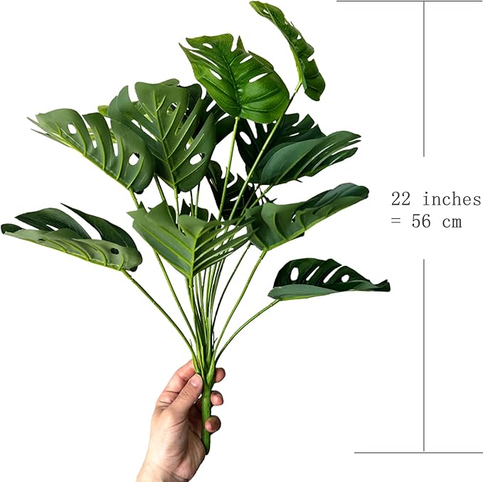 Artificial Monstera Plants, Fake Tropical Turtle Leaf Greenery Shrubs Decor Plant Faux Palm Tree Leaves Stems for Outdoor Indoor Decor Home Garden Party Wedding Bedroom Room Office Decoration 1 Pack