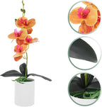 VILLCASE Artificial Orchid Potted Plant Faux Orchid Simulation Flower Orange Desktop Fake Potted Plant Home Office Table Décor Kitchen Living Room