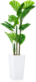 4.5FT Artificial Monstera Plant in White Tall Planter, Mini Fake Swiss Cheese Plant, Decorative Evergreen Tropical Floor Tree for Living Room Entryway Porch Office