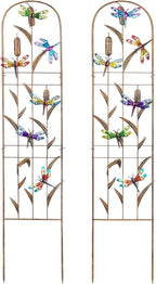 SUNNYPARK Set of 2 Dragonfly Metal Garden Trellis for Climbing Plants, Decorative Vegetables Flowers Vine Trellis for Outdoor Patio 60'' H x 11'' W