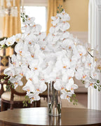 Orchid White 31.5" Real Touch Signal Stem Phalaenopsis Orchid Spray with 9 Large Flowers for Home Arrangement, Artificial Flowers for Home Decor, Office House Decor- White Orchids Flowers 2 Pcs