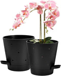 Vanslogreen Orchid Pots with Holes, 6 Inch Self Watering Orchid Pot 2 Pack Plastic Plant Pots for Orchid, Flower (Black)