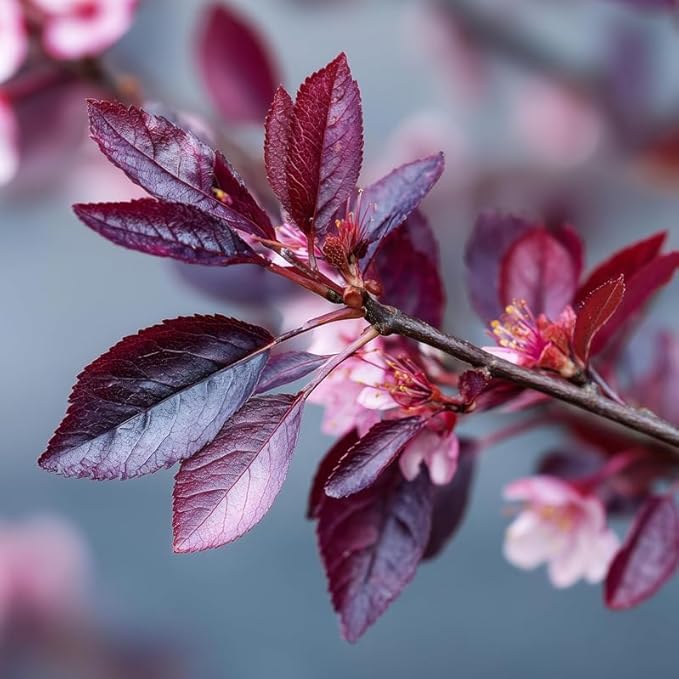 2 Purple Leaf Sand Cherry Trees/Shrubs - 2-3 Foot Tall Live Plants - Purpleleaf Cistena Plum Bushes - Prunus x cistena - (2 Pack)