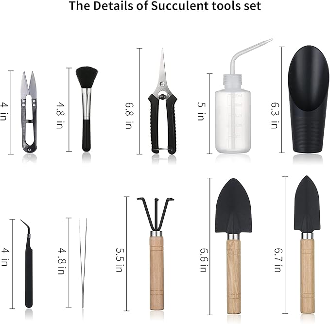 11Pcs Succulent Tools,Mini Garden Tools,Succulent Watering Tool as Plant Accessories,Succulent Gardending Hand Tools Kit for Seedling Soil,Caring Succulent,Houseplant,Gifts for Woman (No Flowerpot)