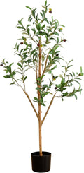 Nearly Natural Olive Tree Artificial Indoor 4FT Tall Silk Faux Olive Tree for Home and Office Decor, Fake Potted Olive Tree with Natural Wood Trunk, Realistic Olive Tree Branches and Lifelike Fruits