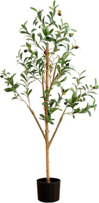 Nearly Natural Olive Tree Artificial Indoor 4FT Tall Silk Faux Olive Tree for Home and Office Decor, Fake Potted Olive Tree with Natural Wood Trunk, Realistic Olive Tree Branches and Lifelike Fruits