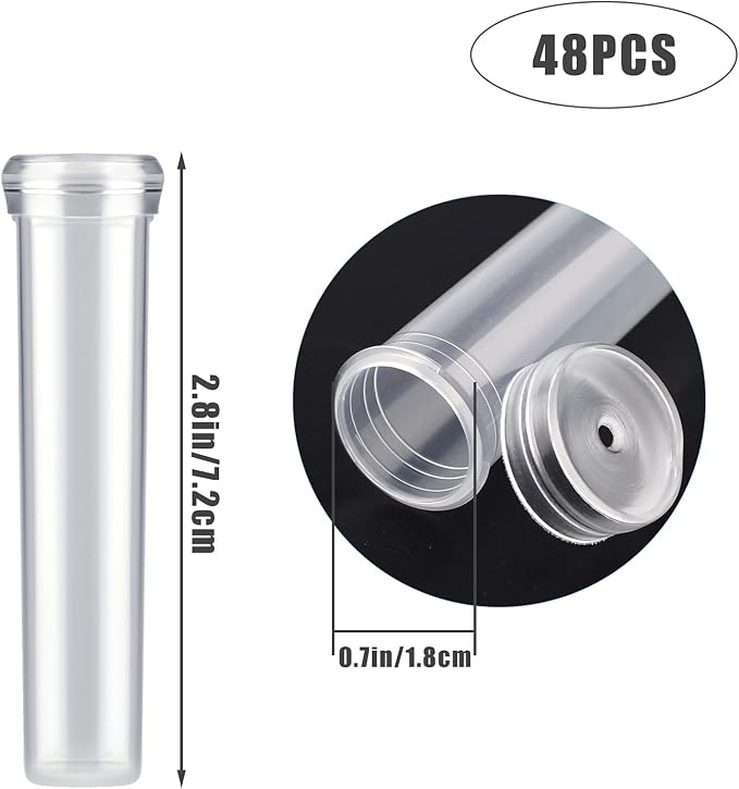AIEX 48pcs Reusable Plastic Flower Water Tubes with Cap, 2.8" Floral Water Tubes for Single Stem Roses, Buds, Bouquets,Plants, 0.7" Opening (Transparent)