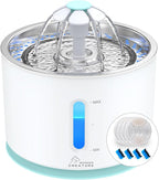 Wonder Creature Cat Water Fountain with 4 Filters & 4 Sponges, 2.4L/81oz for Multiple Cats, Stainless Steel Lid Automatic Pet Fountain with Ultra Quiet Pump, LED Light & Water Level Window