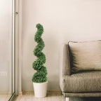 momoplant 43 Inch Artificial Boxwood Topiary Tree Spiral Plants Fake Faux Plant Decor in Plastic Pot Green Indoor or Outdoor, Set of 2