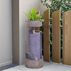 35.9" Tall Modern Indoor/Outdoor Water Fountain with LED Lights and Pump, Freestanding Cascading Waterfall Feature for Garden, Patio, Porch, Yard & Deck Décor – Gray