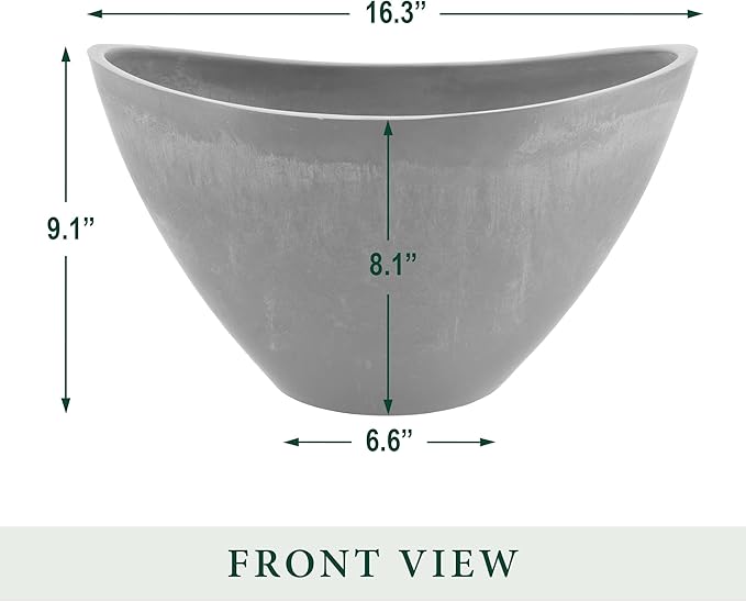 Arcadia Garden Products PSW Pot Collection YB41CT Plastic/Stone/Wood Composite Curved Planter Pot – No Drainage Hole (Drillable), for Indoor and Outdoor Plants and Gardens, 16-inch, Cement Gray