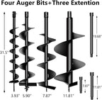 62cc Post Hole Digger 2-Stroke Petrol Gas Powered Earth Digger with 4 Auger Drill Bits (4" 6" 8" & 12") + 3 Extension Rods（8" 12" & 20"） for Farm Garden Plant