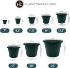 The HC Companies Classic Round Plastic Plant Pot w/Rolled Rim - Lightweight & UV Resistant Flower Pot for Herbs & More - Outdoor & Indoor Plant Pots w/Drainage (14 inch Evergreen, Pack of 1)