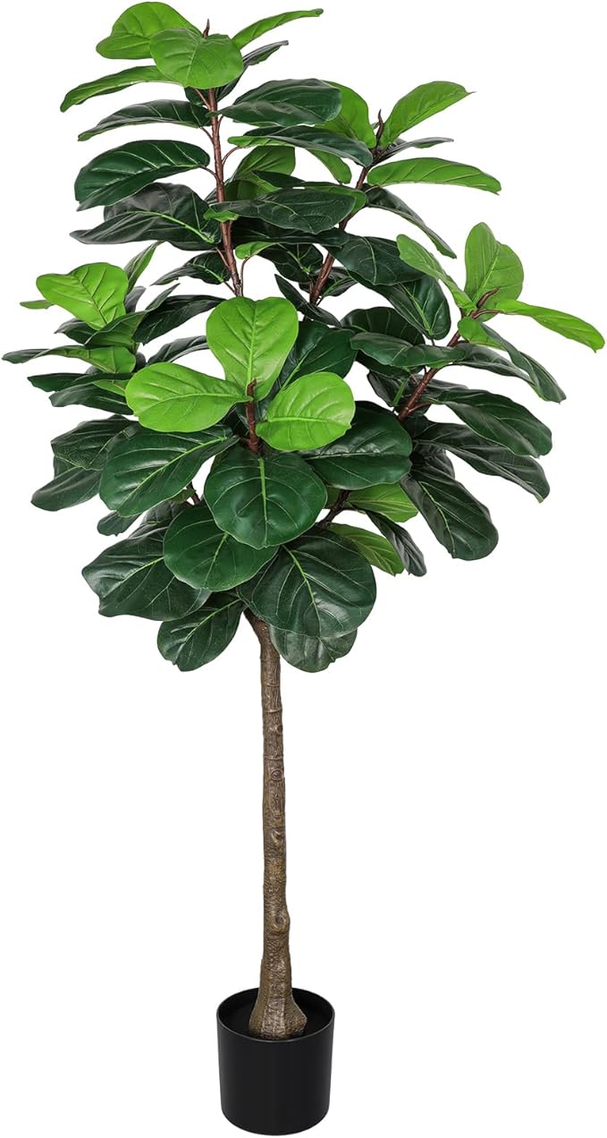 5FT Fiddle Leaf Fig Tree Artificial Plants Indoor - Realistic Fake Plant Ficus Lyrata Trees, Faux Trees Indoor Floor Plant with Sturdy Pot for Home Decor Living Room Office Housewarming Gift