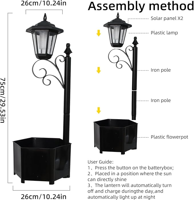 29.5" Solar Outdoor Floor Lamps with Planter - IP44 Waterproof Warm White Light, Easy Install LED Planters for Lawn, Patio, Front/Back Door Decor
