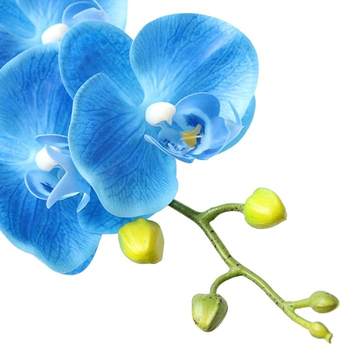 Htmeing 38 Inch Artificial Phalaenopsis Flowers Branches Real Touch (Not Silk) Orchids Flowers for Home Office Wedding Decoration,Pack of 2 (Dark Blue)
