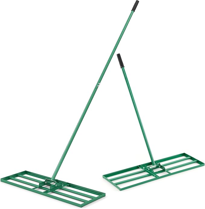 Goplus Lawn Leveling Rake, 30" x 10" Heavy Duty Level Lawn Tool w/ Ergonomic Handle for Soil, Effort-Saving Landscape Rake for Garden, Backyard, Golf Course, Farm, Pasture (Green)