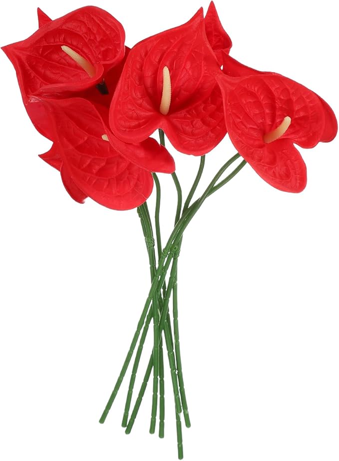 uxcell 8Pcs 11inch Artificial Anthurium Lily Flowers, Permanent Flower Bouquet for Home Arrangements Wedding Festival Decoration Crafts Store Decor Accessories, Bright Red