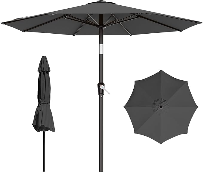 AreShark 9 FT Patio Umbrella for Outdoor, Outdoor Table Umbrella with Push Button Tilt and Crank, Outdoor Patio Umbrellas with 8 Sturdy Ribs for Market, Garden, Pool (Gray)
