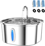 PEKTACO Stainless Steel Cat Water Fountain, 3.2L/108oz Cat Water Dispenser with Quiet Water Pump, Dishwasher Safe Pet Drinking Fountain for Cats with 3 Filters + 3 Sponges