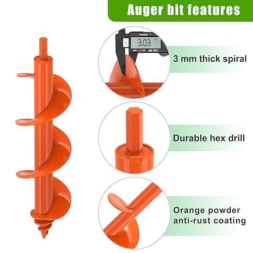 Insaga Threaded Auger Drill Bit Pro, 3''x 12'' Garden Auger with Self-Tapping Screw & Reinforced Weld, 3MM Heavy Duty Spiral Drill Bit for Drill, for Bulbs Flowers Plants Post Hole Digger