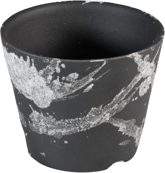 Wazakura Shigaraki Series Small Handmade Ceramic Bonsai Pot with Drainage Hole, Made in Japan, Garden Trainning Contanaire, Flower Succulent Houseplant Planter - White Brush Strokes