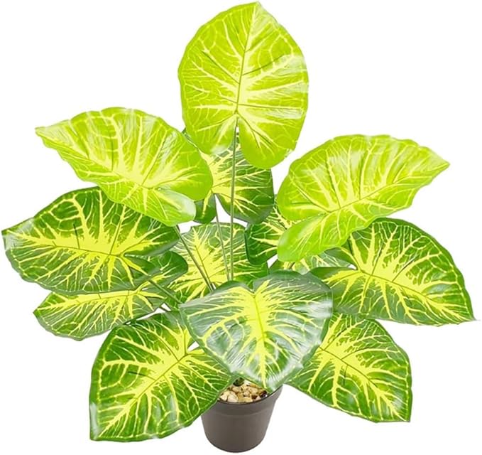 Artificial Caladium Plant with Red and Green Leaves, Red Leaf Artificial Plants Decoration Simulated Bonsai Potted Decor Home Room Party Wedding Office Floor (Light Green(No Flowerpot), 60cm)