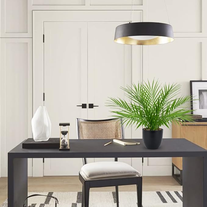 Briful Fake Plant 15’’ Artificial Palm Plant in Matte Black Pot Realistic Faux Tropical Palm Tree Houseplant for Home Indoor Living Room Tabletop Bedroom Decorations