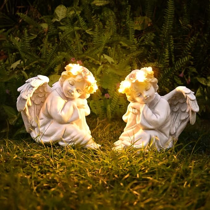 Angel Statue Garden Decor for Outside Solar Yard Art Outdoor Decorations Patio Porch Home Lawn Ornaments Christmas Light up Figurine Backyard Memorial Gift Idea Mom Mother Grandma