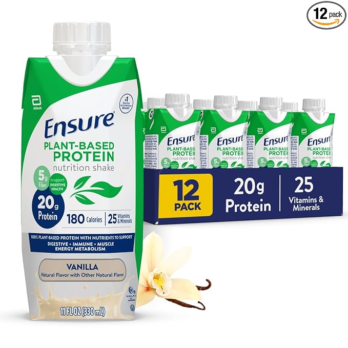 Ensure Plant-Based Vegan Protein Vanilla Nutrition Shake I Gluten-Free I Dairy-Free I Soy-Free Bottled Liquid Shake I 12 Pack